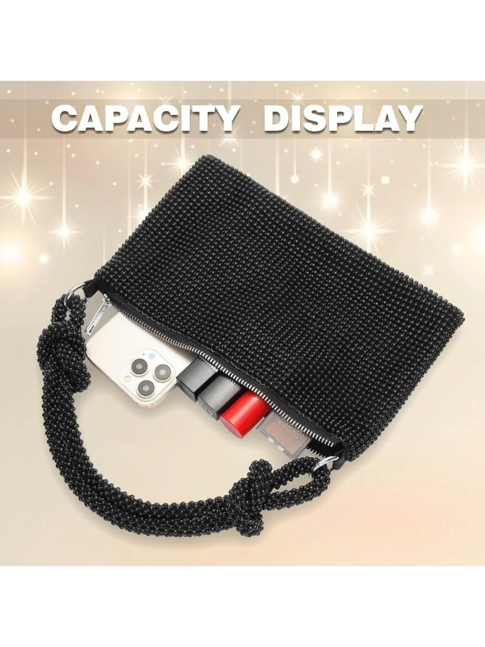 Women Black Rhinestone Evening Sparkly Crystal Slouchy Shoulder Clutch Purse